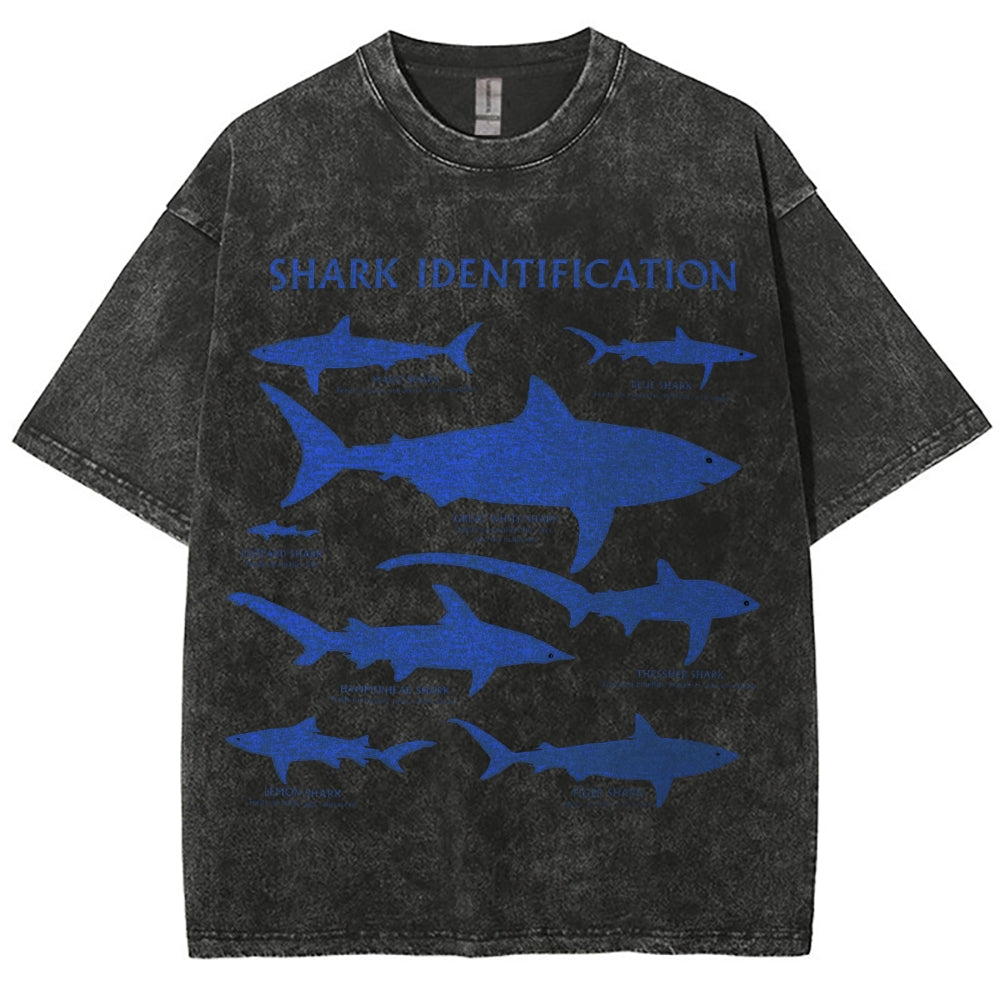 Unisex Washed Shark Identification Print T-shirt