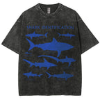 Unisex Washed Shark Identification Print T-shirt