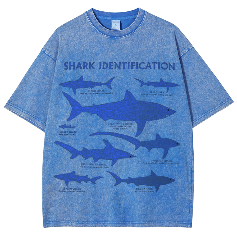 Unisex Washed Shark Identification Print T-shirt
