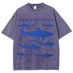 Unisex Washed Shark Identification Print T-shirt