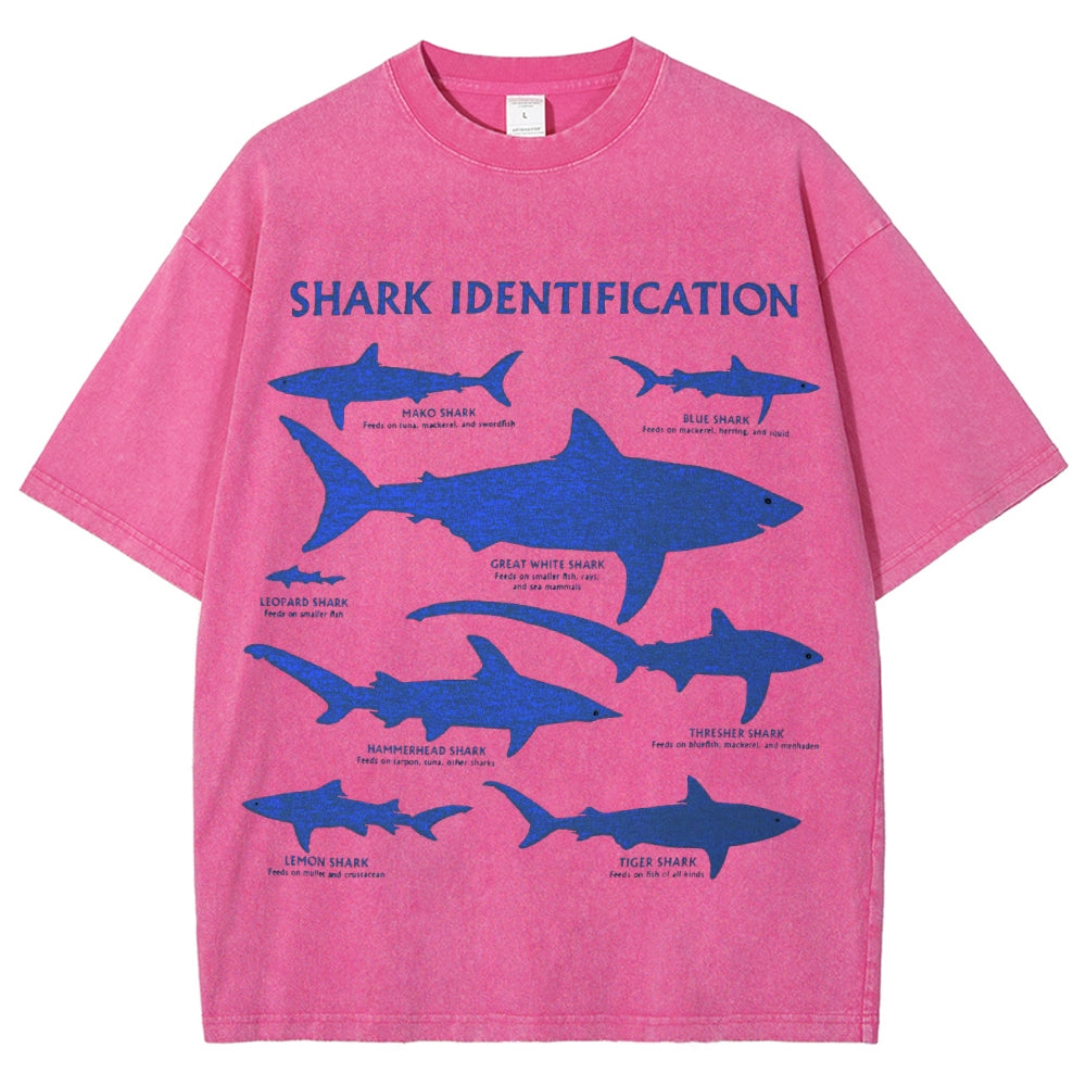 Unisex Washed Shark Identification Print T-shirt