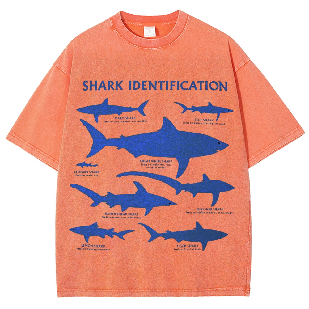Unisex Washed Shark Identification Print T-shirt