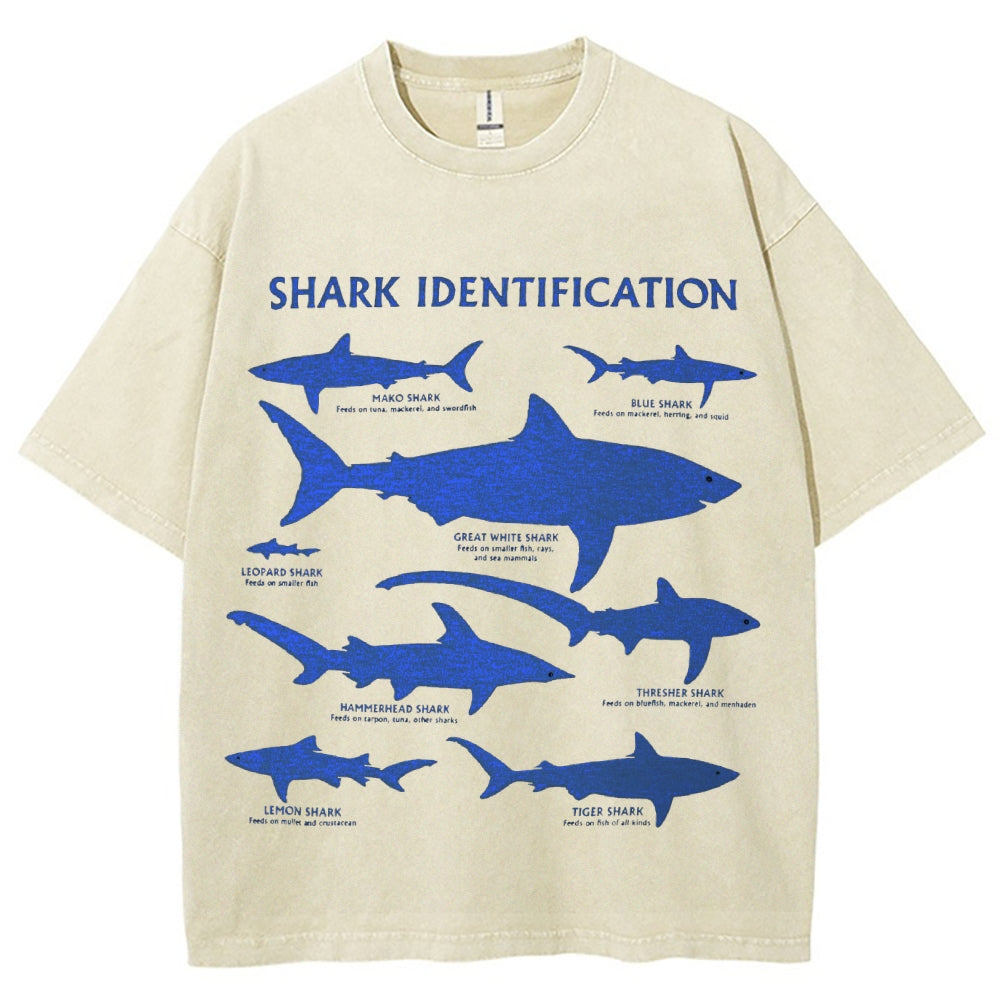 Unisex Washed Shark Identification Print T-shirt