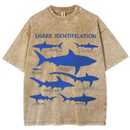 Unisex Washed Shark Identification Print T-shirt