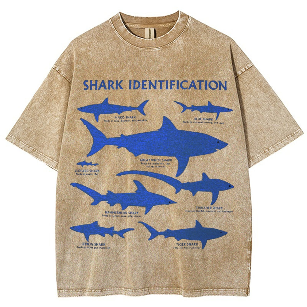 Unisex Washed Shark Identification Print T-shirt