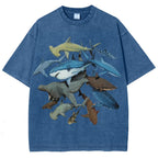 Unisex Washed Shark Identification Print T-shirt