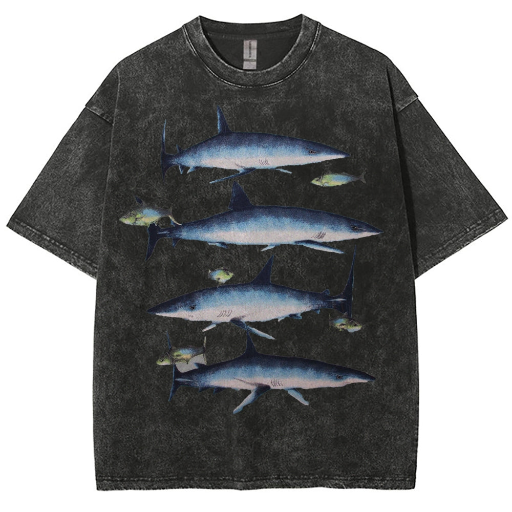 Unisex Washed Shark Print T-shirt