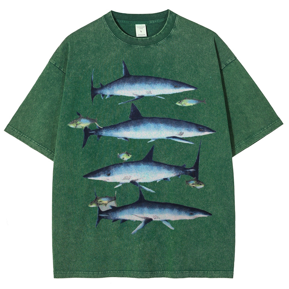 Unisex Washed Shark Print T-shirt