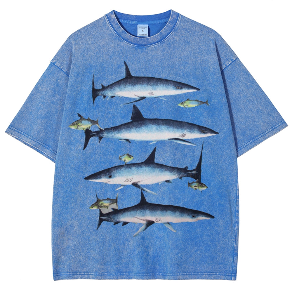 Unisex Washed Shark Print T-shirt
