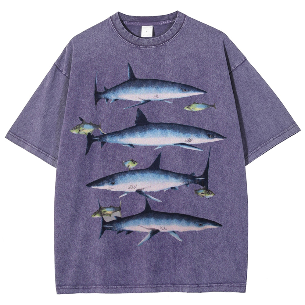 Unisex Washed Shark Print T-shirt