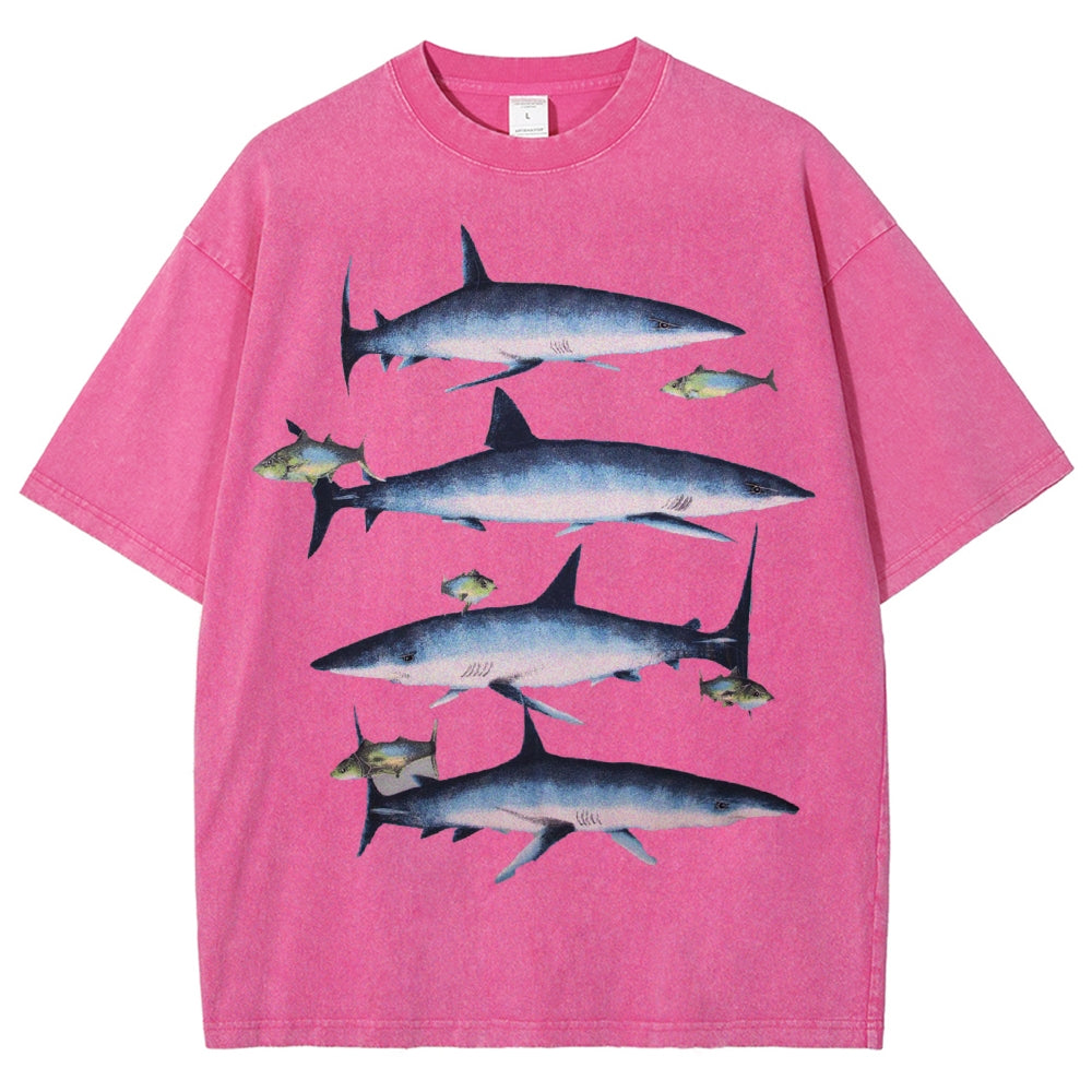 Unisex Washed Shark Print T-shirt