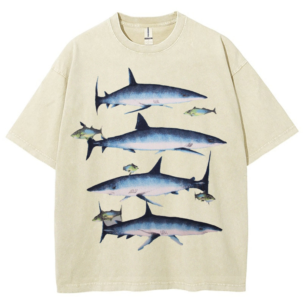 Unisex Washed Shark Print T-shirt