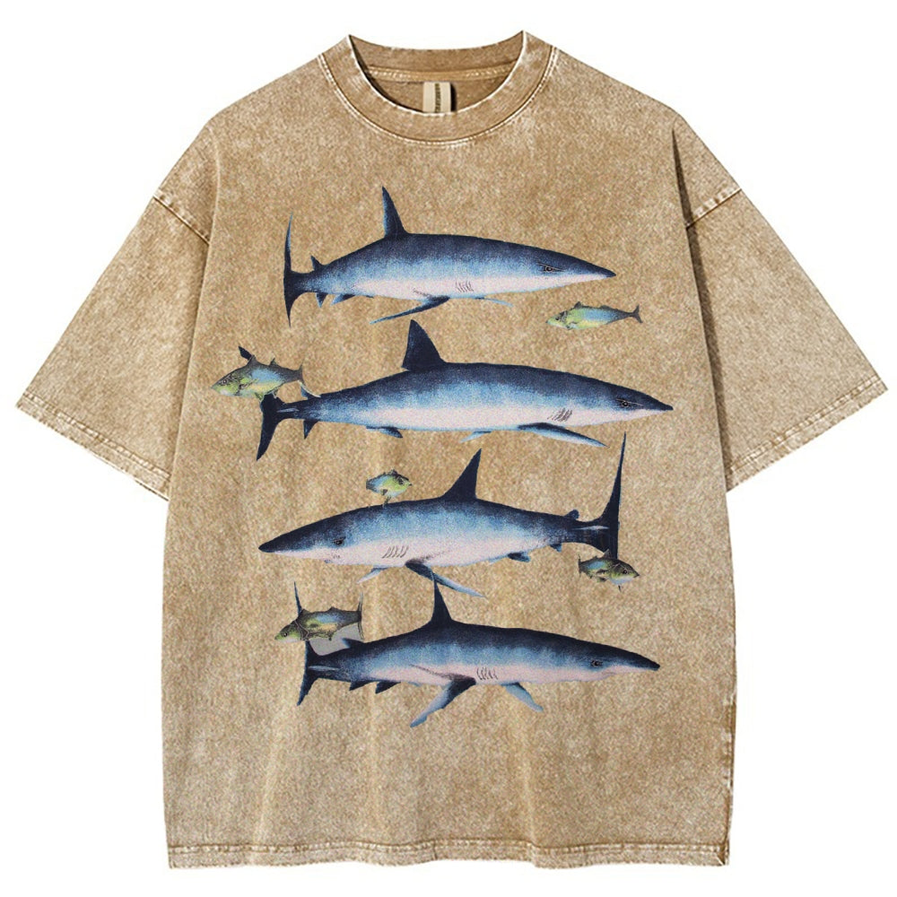 Unisex Washed Shark Print T-shirt