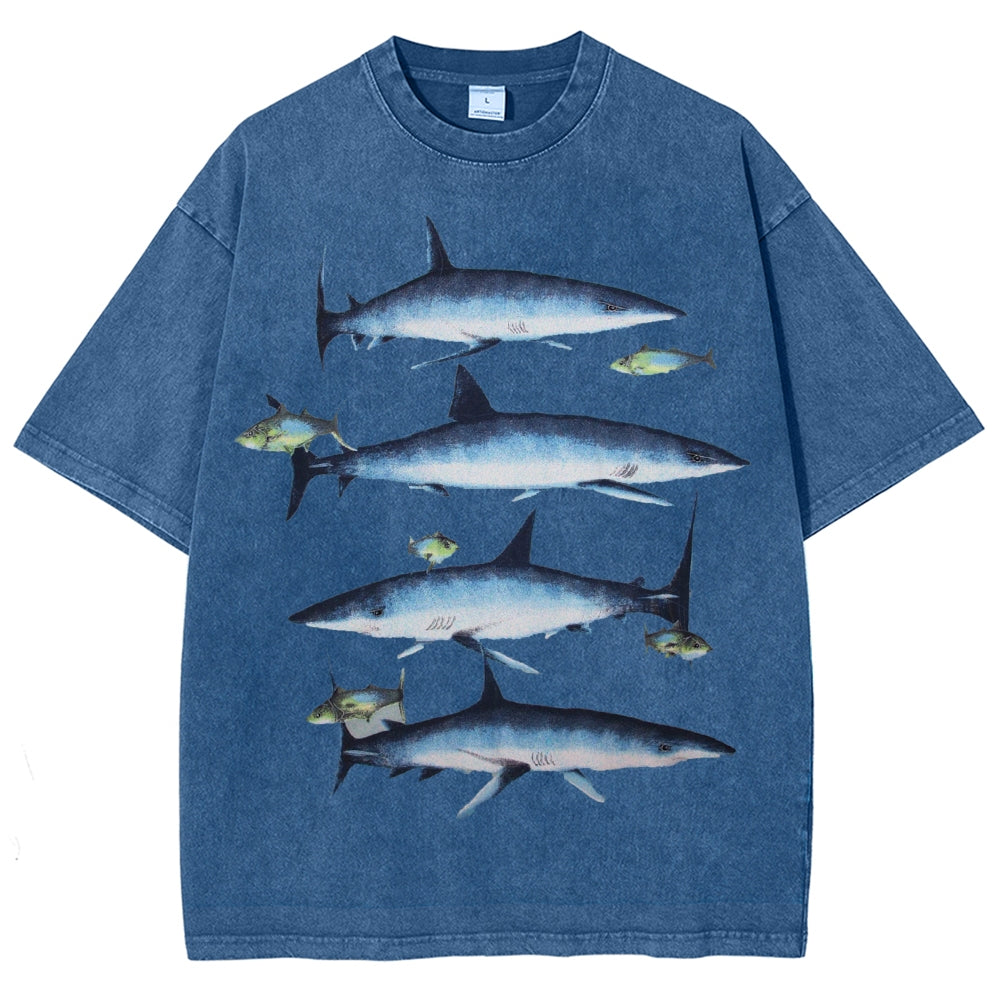 Unisex Washed Shark Print T-shirt