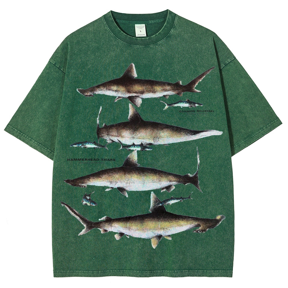 Unisex Washed Shark Print T-shirt