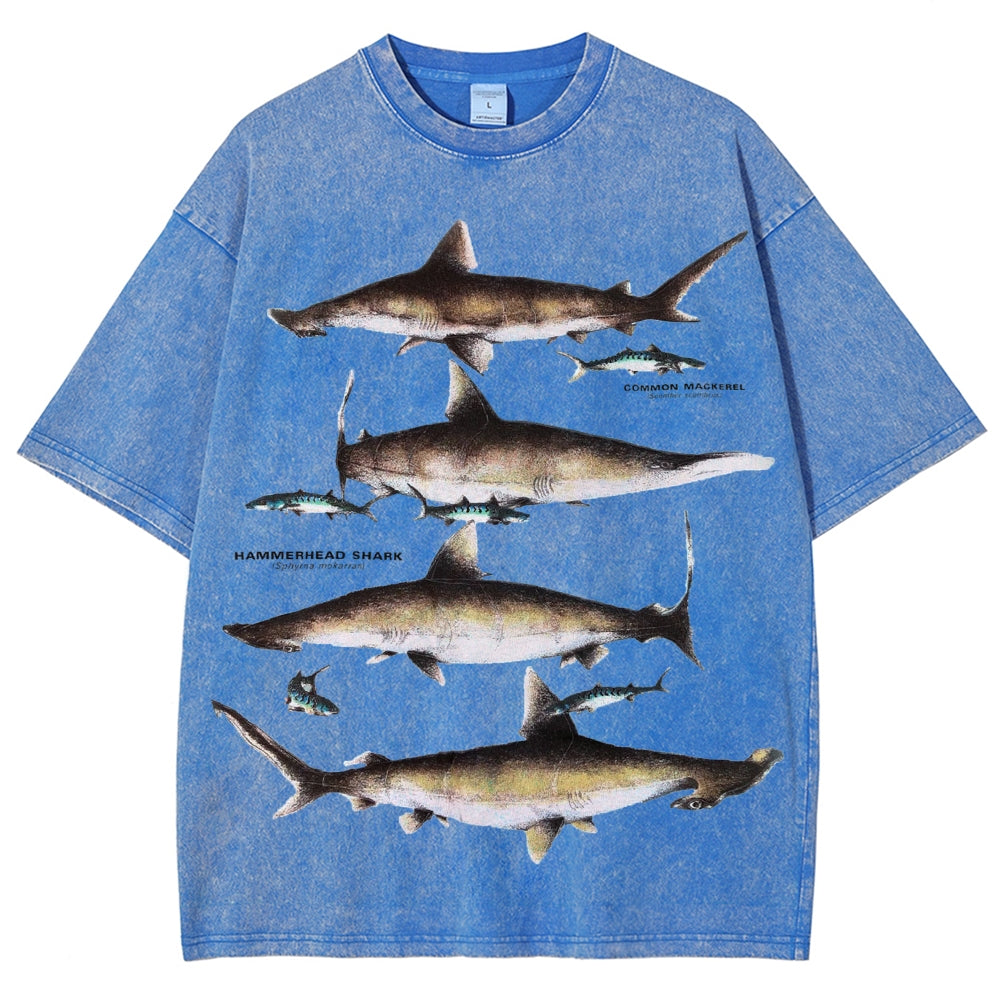 Unisex Washed Shark Print T-shirt