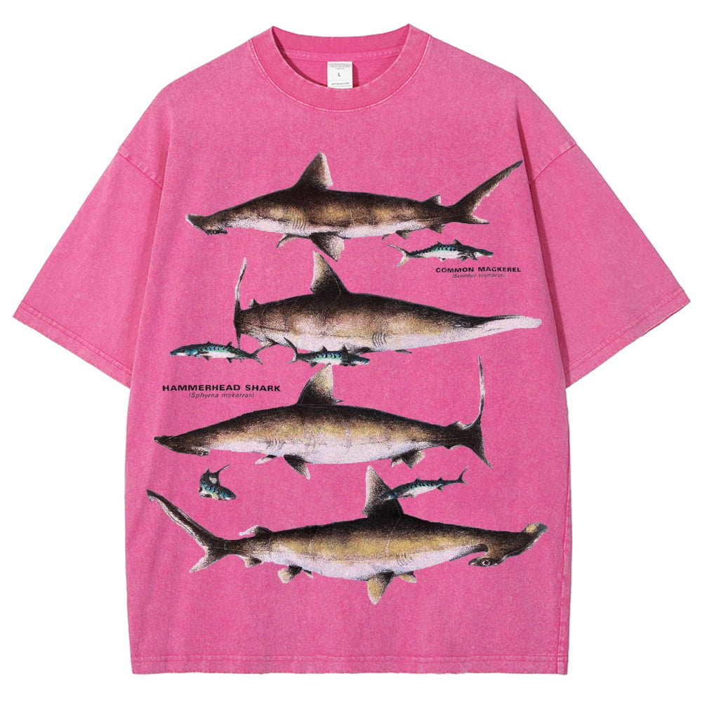 Unisex Washed Shark Print T-shirt