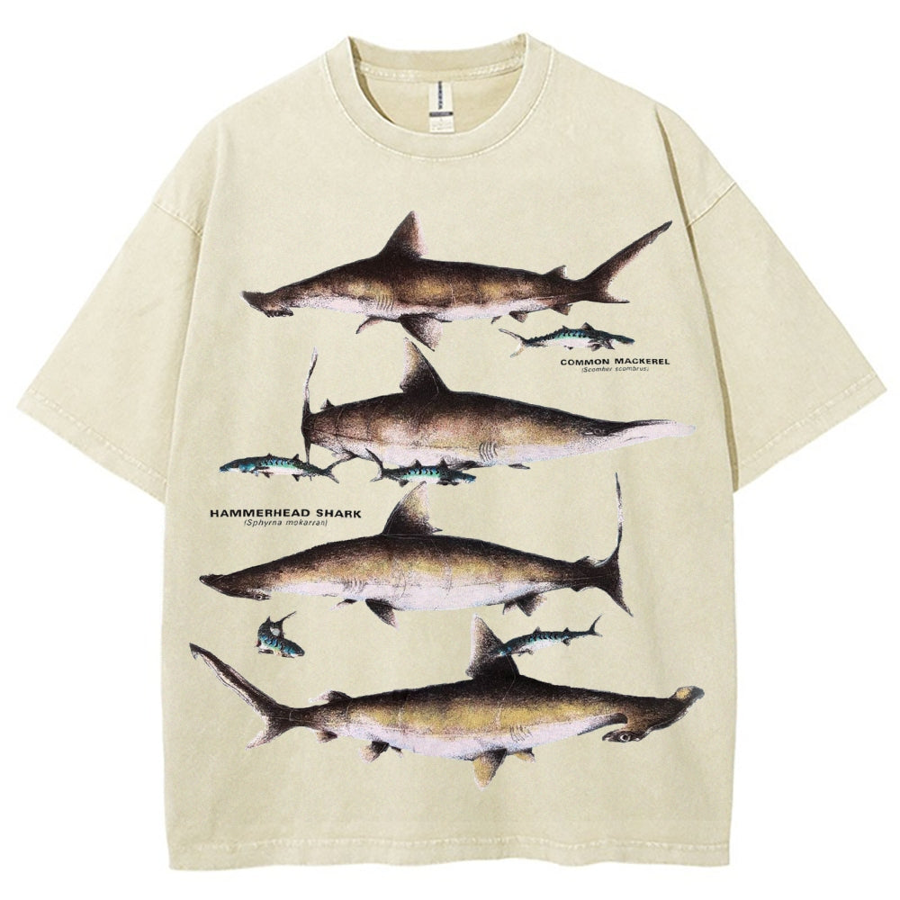 Unisex Washed Shark Print T-shirt