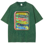 Unisex Canned Sardines Printed Casual Washed T-shirt