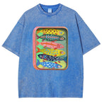 Unisex Canned Sardines Printed Casual Washed T-shirt