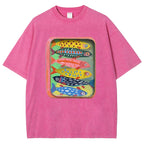 Unisex Canned Sardines Printed Casual Washed T-shirt