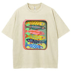 Unisex Canned Sardines Printed Casual Washed T-shirt