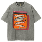 Unisex Canned Sardines Printed Casual Washed T-shirt