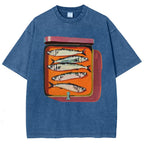 Unisex Canned Sardines Printed Casual Washed T-shirt