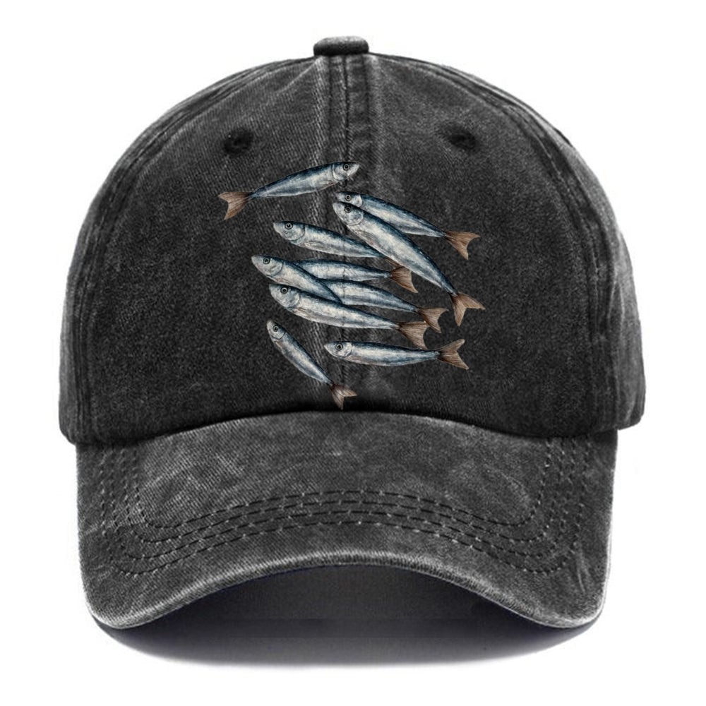 Unisex Vintage Casual Sardines Printed Washed Cap