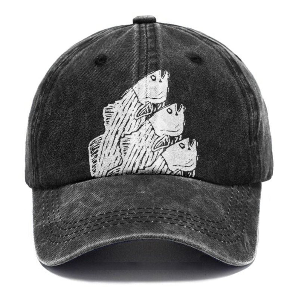 Unisex Vintage Casual Fish Printed Washed Cap