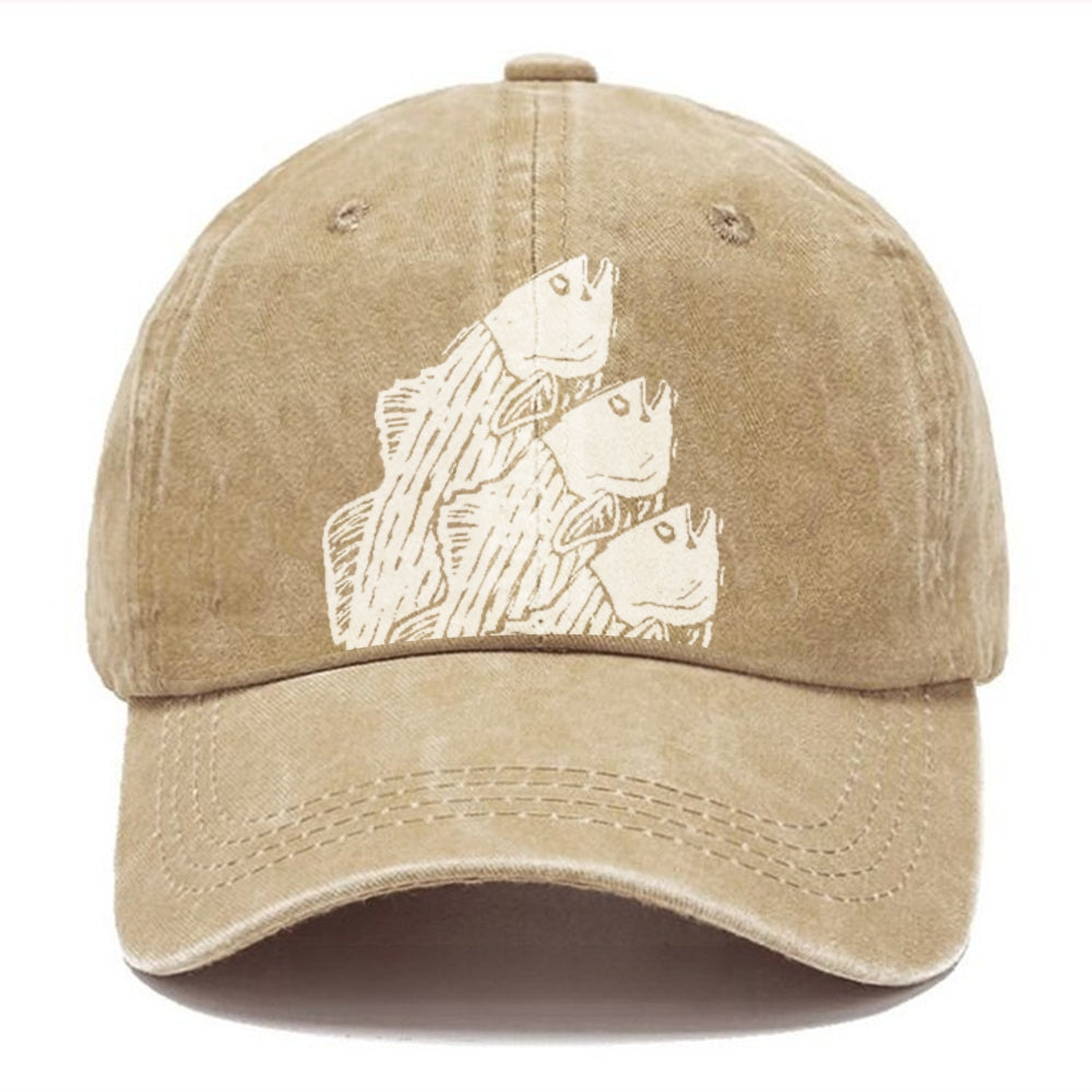 Unisex Vintage Casual Fish Printed Washed Cap