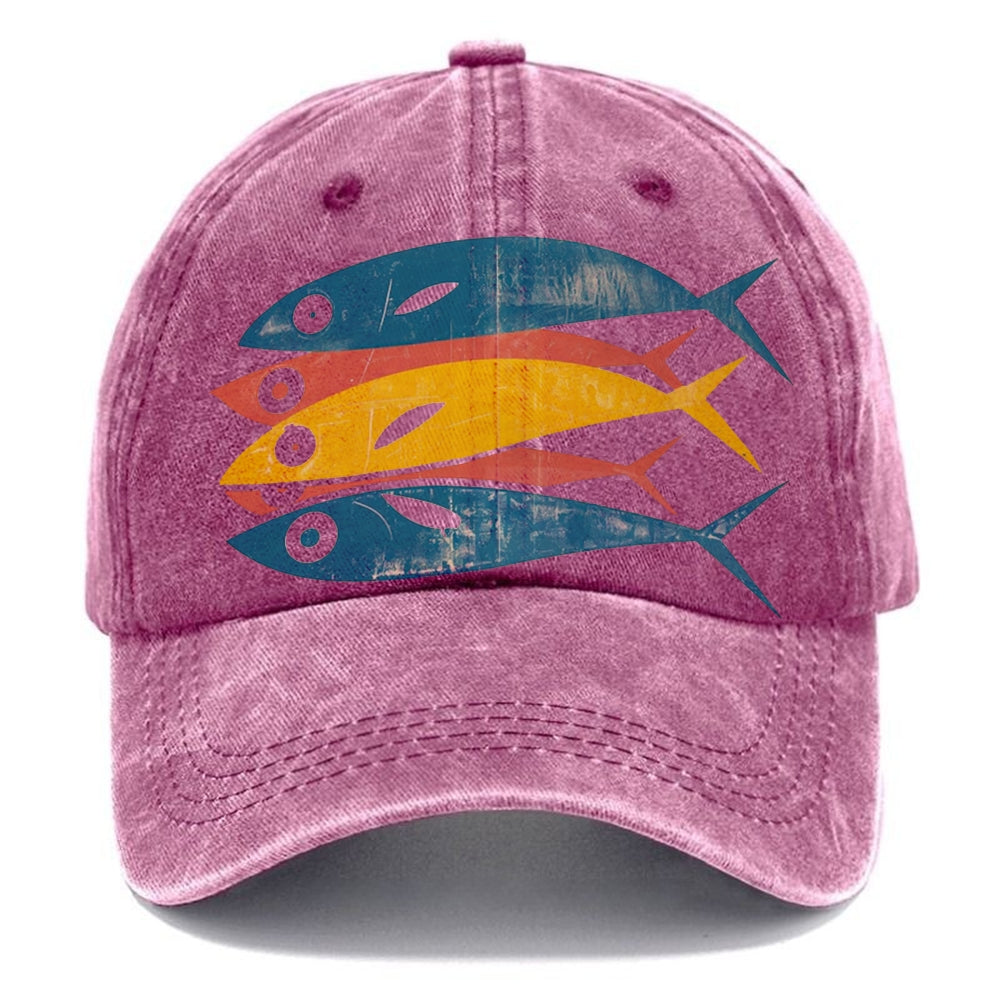 Unisex Vintage Casual Colorful Sardines Printed Washed Cap