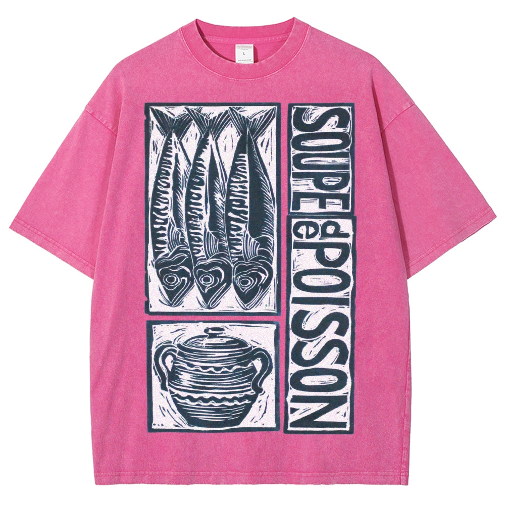 Unisex Sardines Print Washed Tee