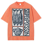 Unisex Sardines Print Washed Tee