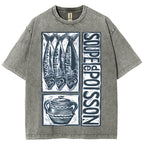 Unisex Sardines Print Washed Tee