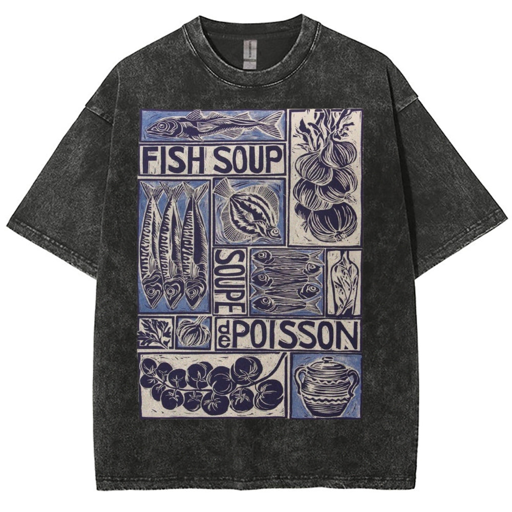 Unisex Fish Soup Prints Washed Tee