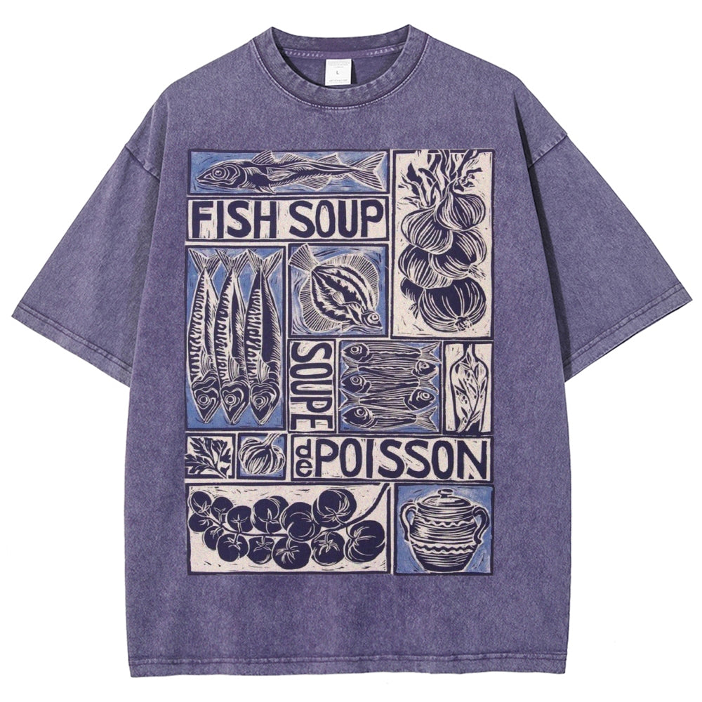 Unisex Fish Soup Prints Washed Tee
