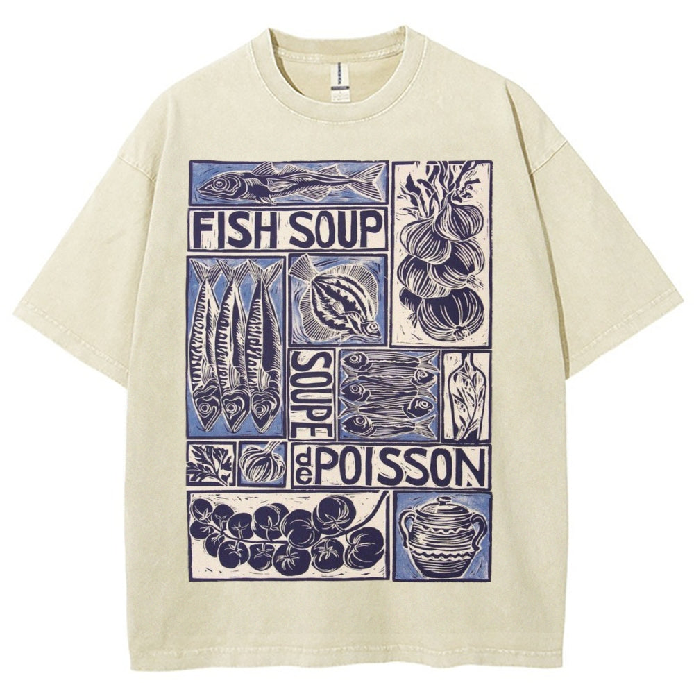 Unisex Fish Soup Prints Washed Tee