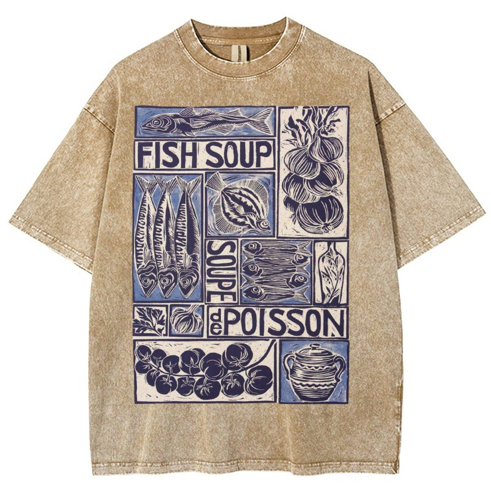 Unisex Fish Soup Prints Washed Tee