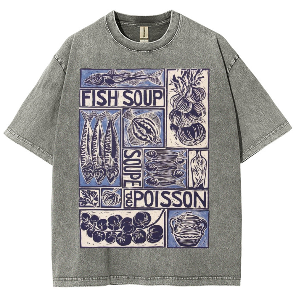 Unisex Fish Soup Prints Washed Tee