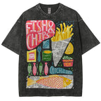 Unisex Fish And Chips Prints Washed Tee