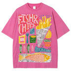 Unisex Fish And Chips Prints Washed Tee