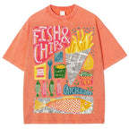 Unisex Fish And Chips Prints Washed Tee