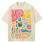 Unisex Fish And Chips Prints Washed Tee