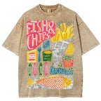 Unisex Fish And Chips Prints Washed Tee