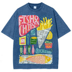 Unisex Fish And Chips Prints Washed Tee