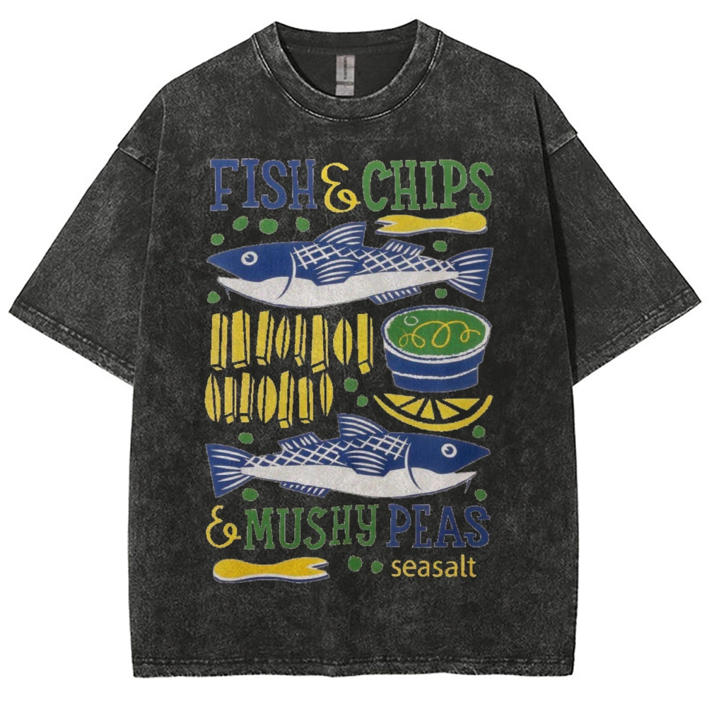 Unisex Fun Salmon Prints Washed Tee