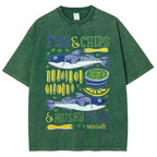 Unisex Fun Salmon Prints Washed Tee