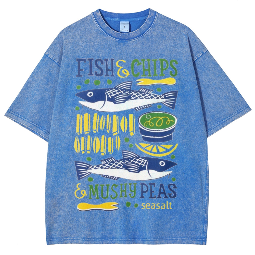 Unisex Fun Salmon Prints Washed Tee