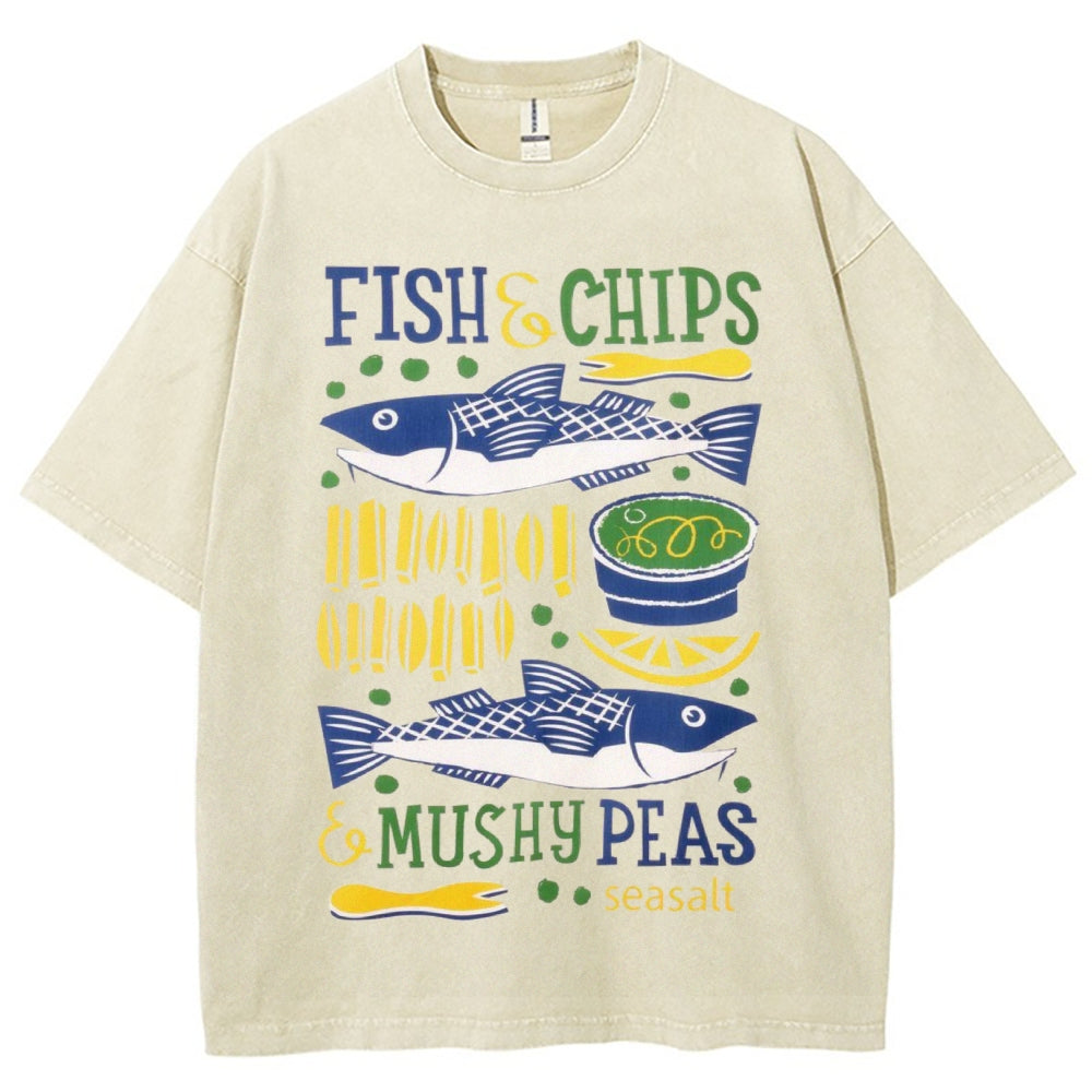 Unisex Fun Salmon Prints Washed Tee